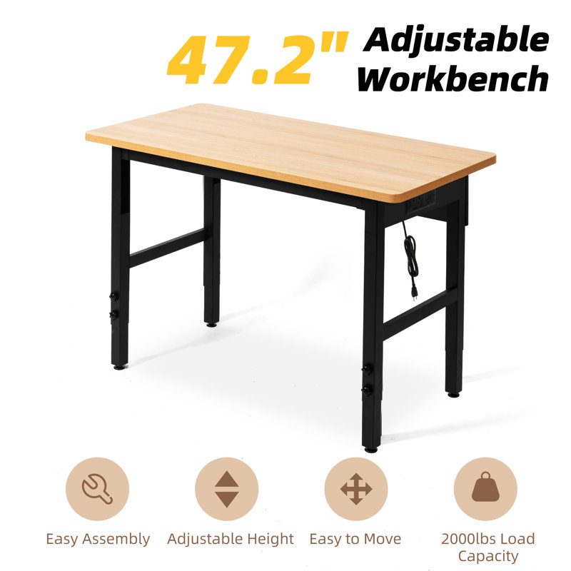 Sulay 47cm W Solid + Manufactured Wood Top Height-Adjustable Workbench