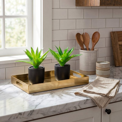 9 po Mini plante agave artificielle en céramique noire - ensemble de 2