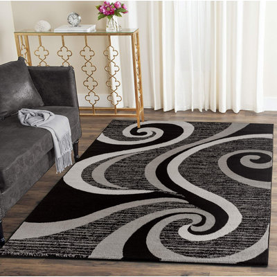 GloryRugs 4 x 6, noir, tourbillon, tapis moderne