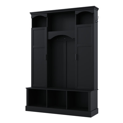 Modern 71'' Hall Tree with Bench and Shoe Storage, Classic Arched Farmhouse Entryway Organizer with 7 Hooks & Adjustable Shelves