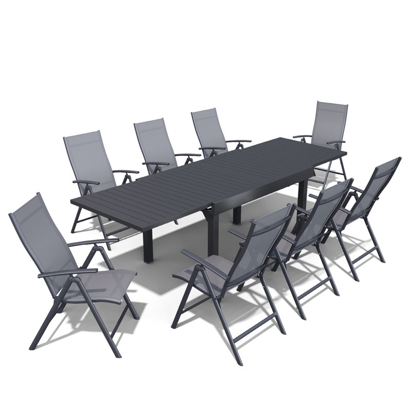 Ensemble de salle à manger extensible pour 8 personnes avec chaises pliantes réglables, Gris / Noir