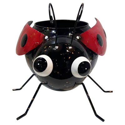 Metal Ladybug Planter Garden Art Flower Pot Yard Art Decoration