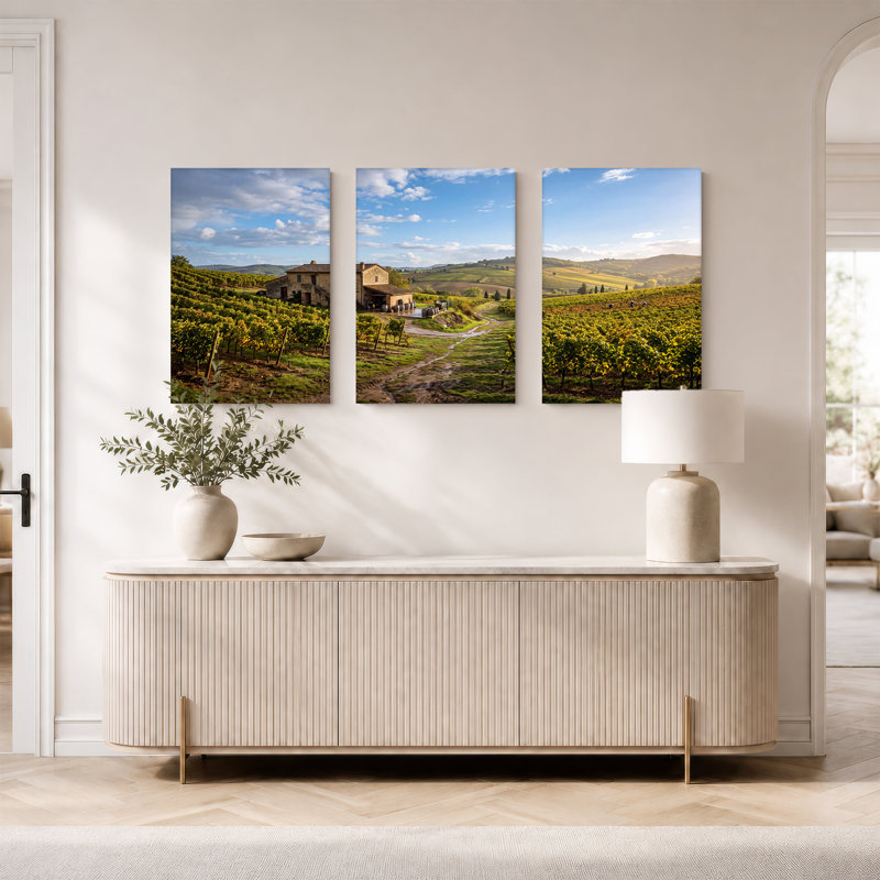 «Stone Farmhouse Amidst Rolling Vineyard Hills», ensemble de 3 toiles murales, H 30 po x l 20 po x 3 pièces