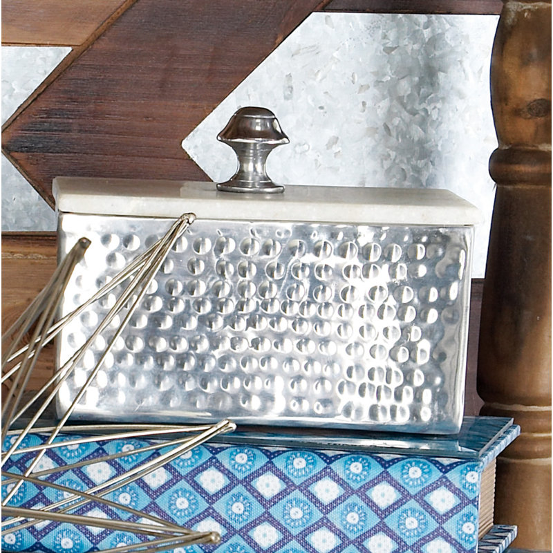 Gray Marble and Silver Metal Rectangular Jewelry Box