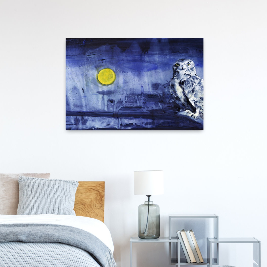 Snowy Owl Moonlight Dreamy Peaceful Serene Bird Owl Forest Landscape Wall Art Print
