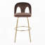 Tabouret de bar à hauteur fixe pivotant en métal doré et velours espresso avec repose-pieds ronds en métal doré, lot de 2
