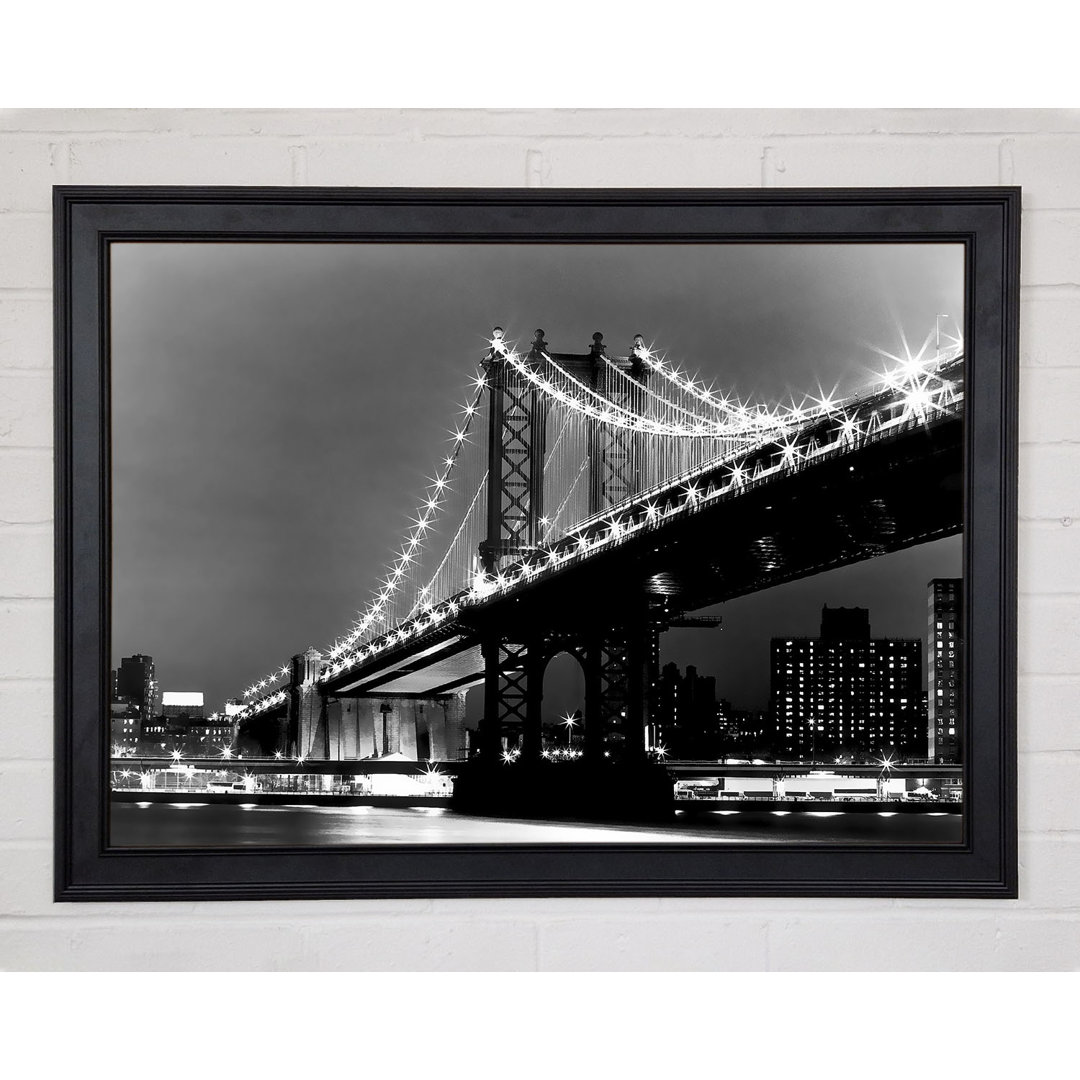 Brooklyn Bridge Lichter B N W Gerahmter Druck