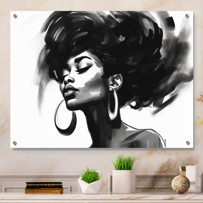 Noir et blanc femme afro-américaine III - art mural moderne femme en acrylique