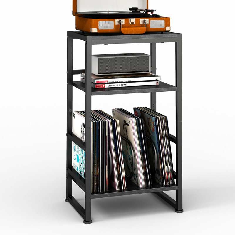 3-Tier Vinyl Record Player Stand With Album Storage, Sturdy End Table For Living Room Or Bedroom, Holds Up To 120 Records, Durable Steel Frame