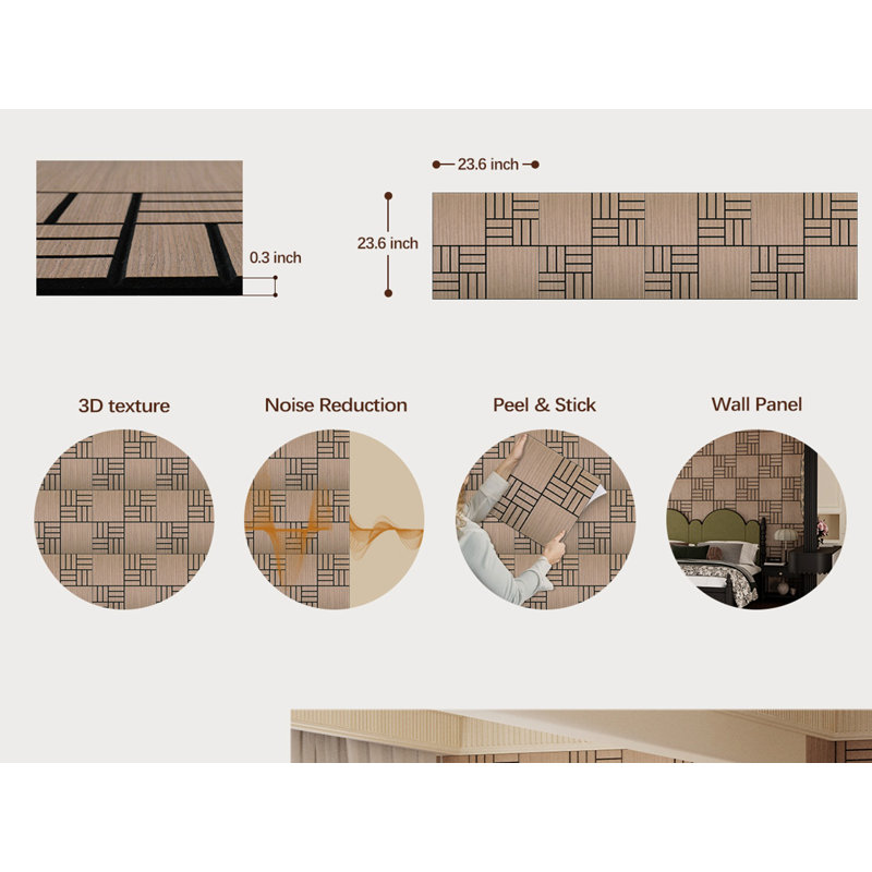 Ensemble de 4 panneaux muraux acoustique - Panneau mural à lattes de bois auto-adhésif 3D - Panneaux insonorisants auto-adhésifs pour réduire le bruit - Décoration murale pour la maison et le bureau