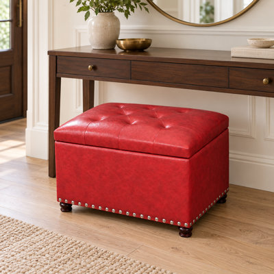 24" Faux Leather Tufted Storage Ottoman with Nailhead Trim