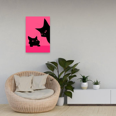 Black Cats Pink Background Contemporary Cat Wall Art Print by WallChart Art Studio - Wrapped Canvas Print