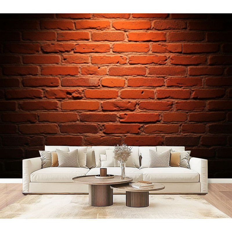 Papier peint texturé mural en brique rouge industriel, L 144 po x l 100 po