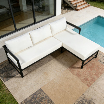 Outdoor L-Shaped Sofa with Iron Frame