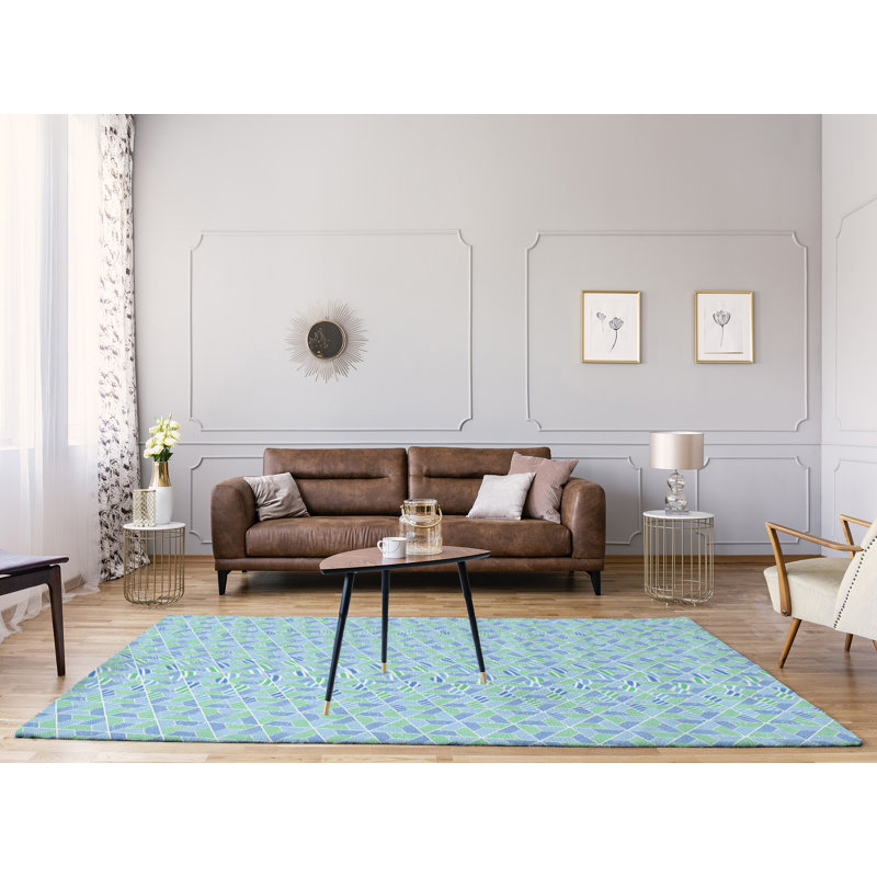 Tapis bleu/bleu ciel trapézoïdals, Rectangle 8 pi x 10 pi