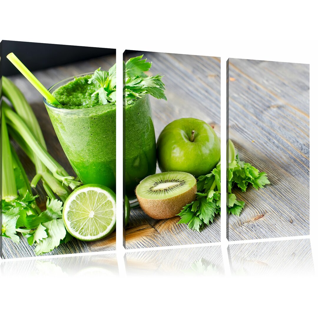 3-tlg. Leinwandbilder-Set Grüner BIO Smoothie Apfel Limette Kiwi, Fotodruck