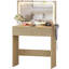 Bureau de coiffeuse à miroir DEL - table de maquillage cannelée de 31,5 po, éclairage réglable, 2 tiroirs, 3 modes d'éclairage, prise de courant, support pour sèche-cheveux, coiffeuse de chambre à coucher pour femmes et filles, couleur: bois naturel-14553884