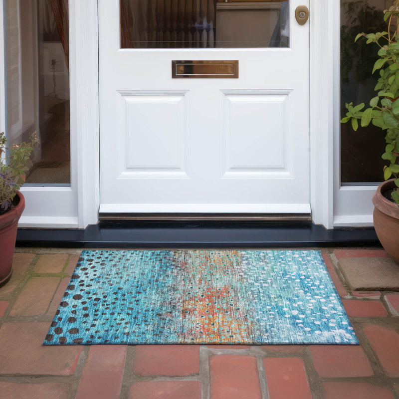 Tapis intérieur / extérieur bleu lavable à la machine 8 pi x 10 pi ACN1074, Rectangle 1 pi 8 po x 2 pi 6 po