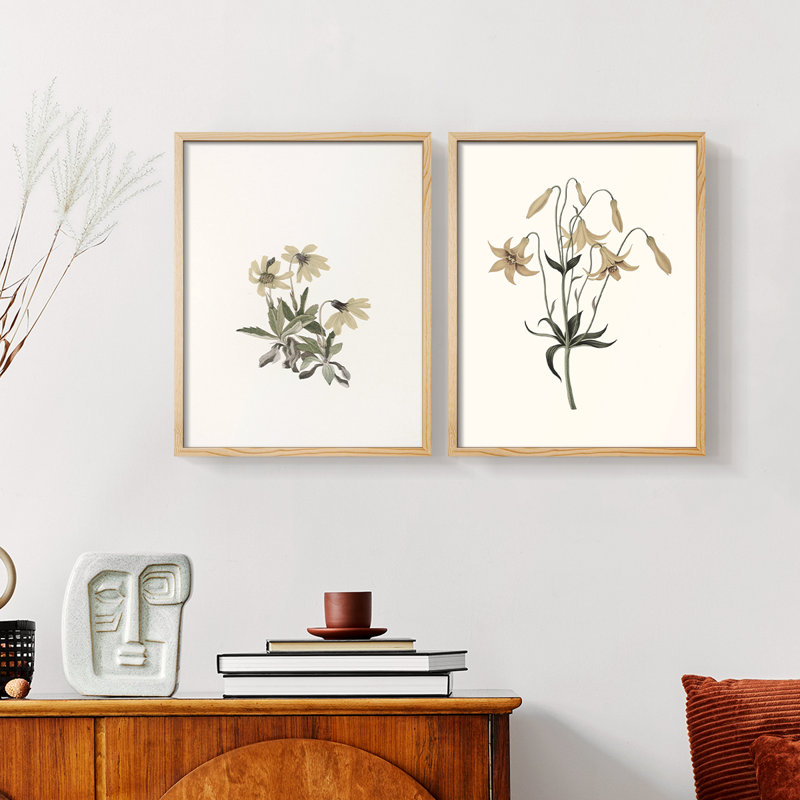 Vintage  Floral XX  -Framed Giclee Print - Set of 2, Natural, 12" H x 30" W