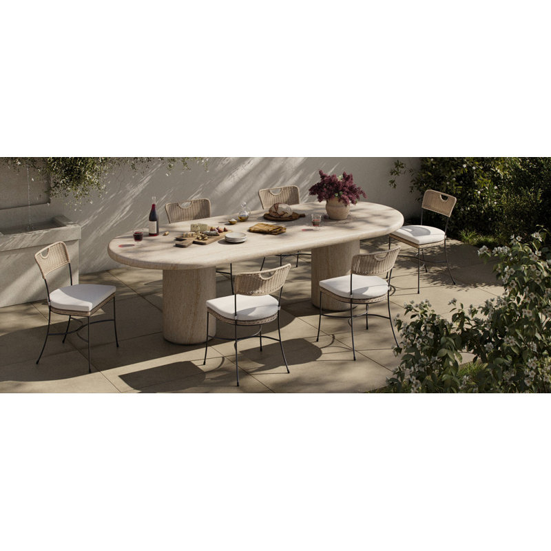 Outdoor Dining Side Chair, Vergo Cream, Tanned Weave/Aged Bronze Steel