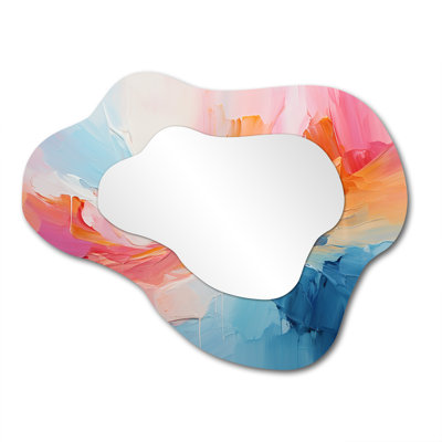 Pink Bliss Sunset Celebration - Abstract Painting Asymmetrical Decorative Mirror, Modern Cloud Large Wall Mirror, Printed Metal Art