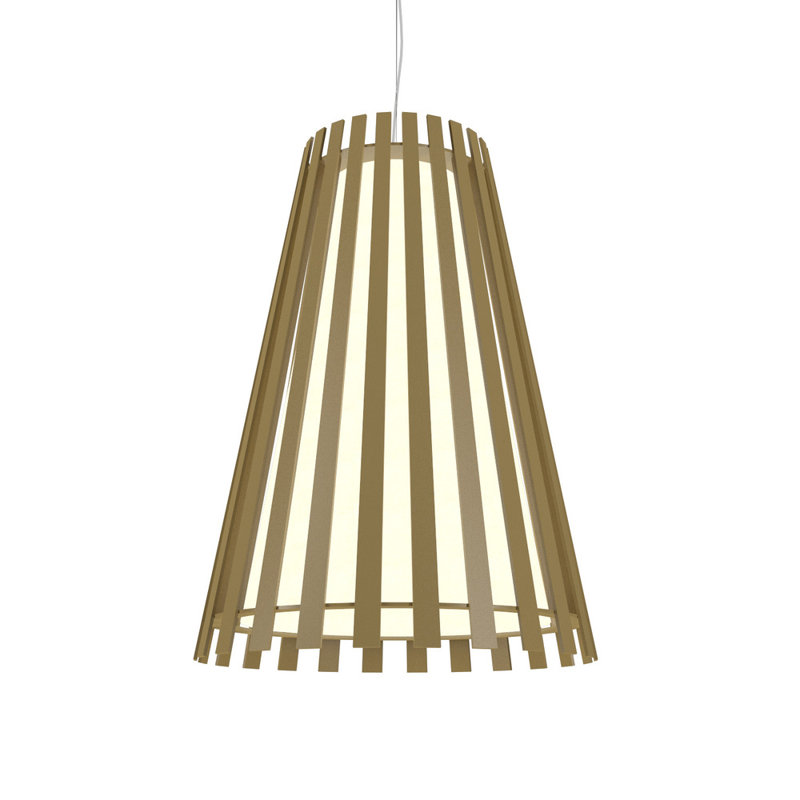 Teak Slatted Cone Pendant Light with LED