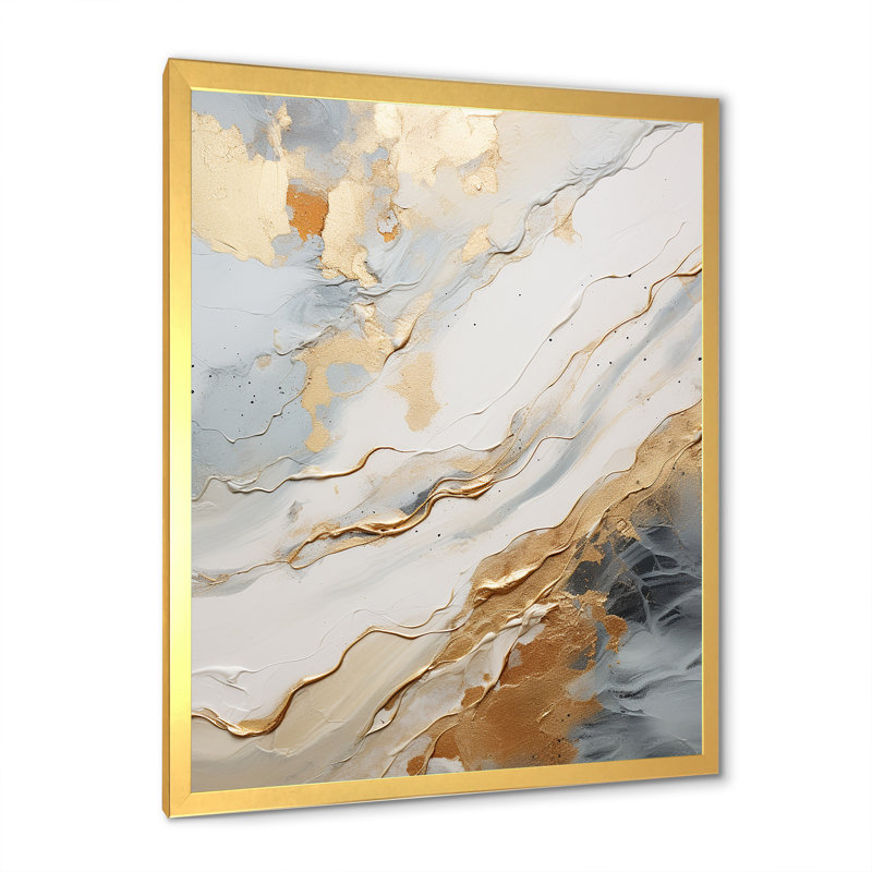 «Beige And Gold Glacier Stone Simplicity» sur impression sur toile, Cadre doré simple, H 32 po x l 24 po x P 1 po