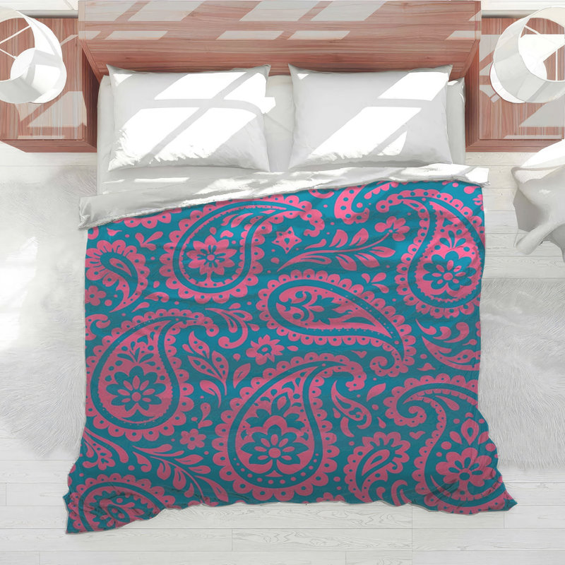 Édredon rose à motif cachemire bleu, Twin