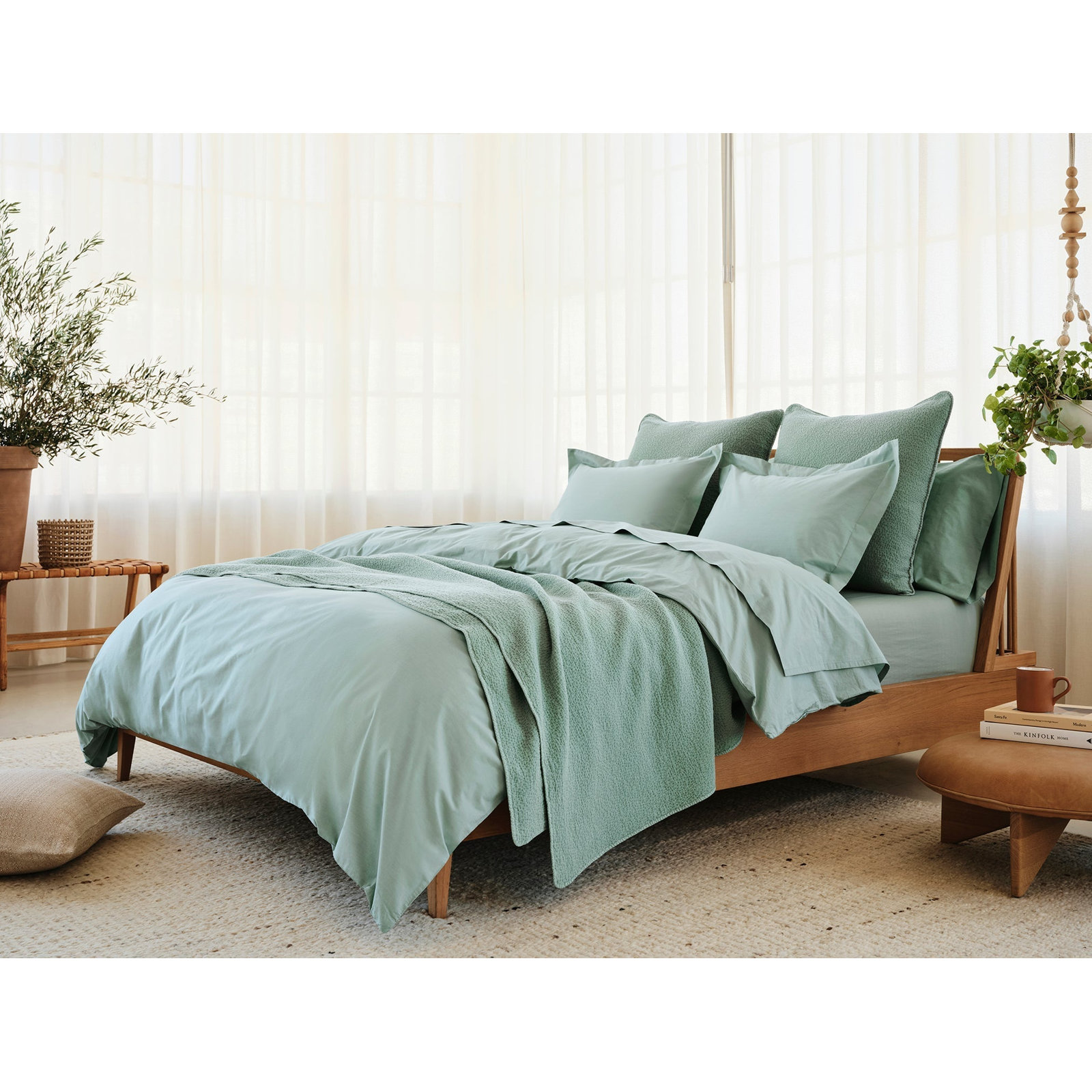 Cotton Percale Duvet Cover, Twin Duvet Cover, Seafoam