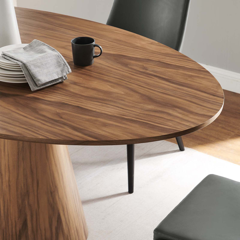 Simplistic Modern 75" Walnut Wood Oval Dining Table