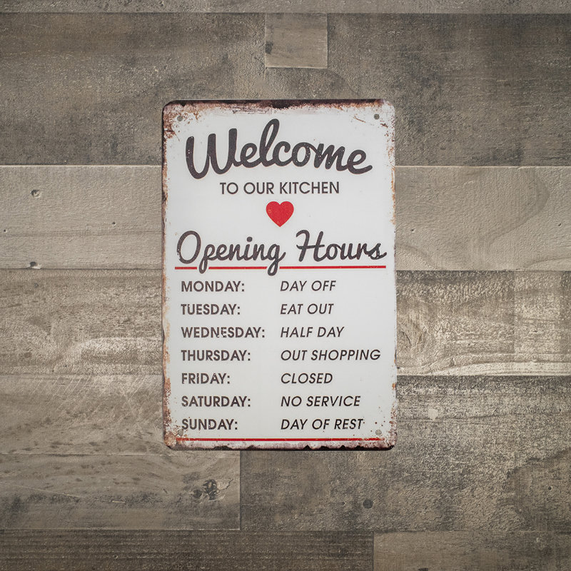 Funny Retro Metal Welcome Kitchen Opening Hours Wall Sign Rustic Farmhouse Decor Funny Retro Metal Welcome Kitchen Opening Hours Wall Sign Rustic Farmhouse Decor