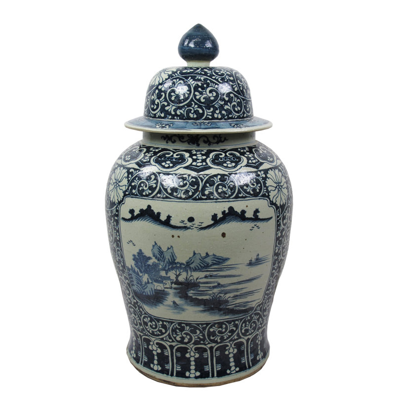 Grand pot à gingembre en porcelaine bleu / blanc de 35 pouces