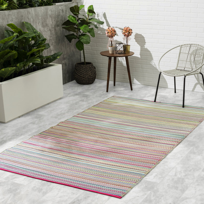 Stripe Colorful Bohemian Outdoor Rug - Waterproof, Crease-Free Fade Resistant, Reversible - Recycled Plastic - Patio Porch Balcony Deck Yard Garden - Cancun Candy