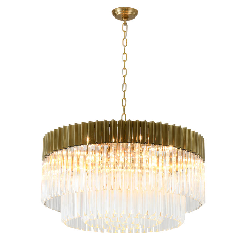 Lustre rond en cristal 12 lumières Transitional, Laiton