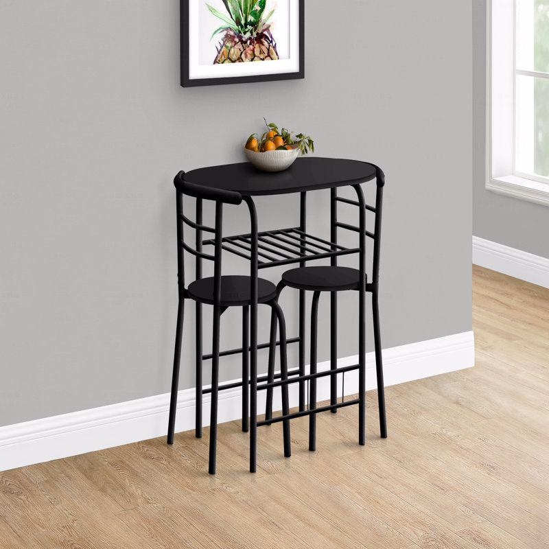 Ensemble de table de salle à manger, 3 pièces, petit, L 32 po, Noir, Noir, Noir