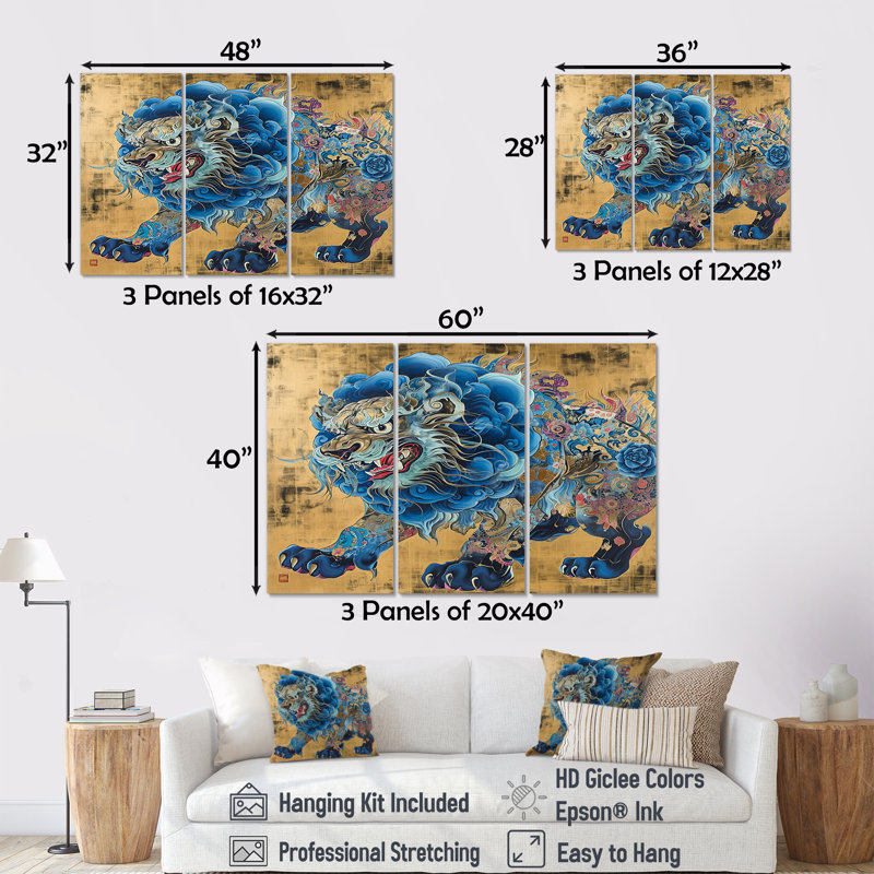Hertog - Ensemble de salon art mural asiatique, Toile tendue, H 40 po x l 60 po x P 1 po