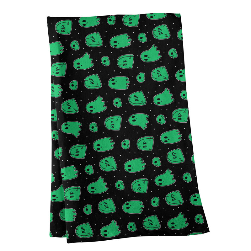Torchon à motif de fantômes de fond, Croisé en coton, Vert
