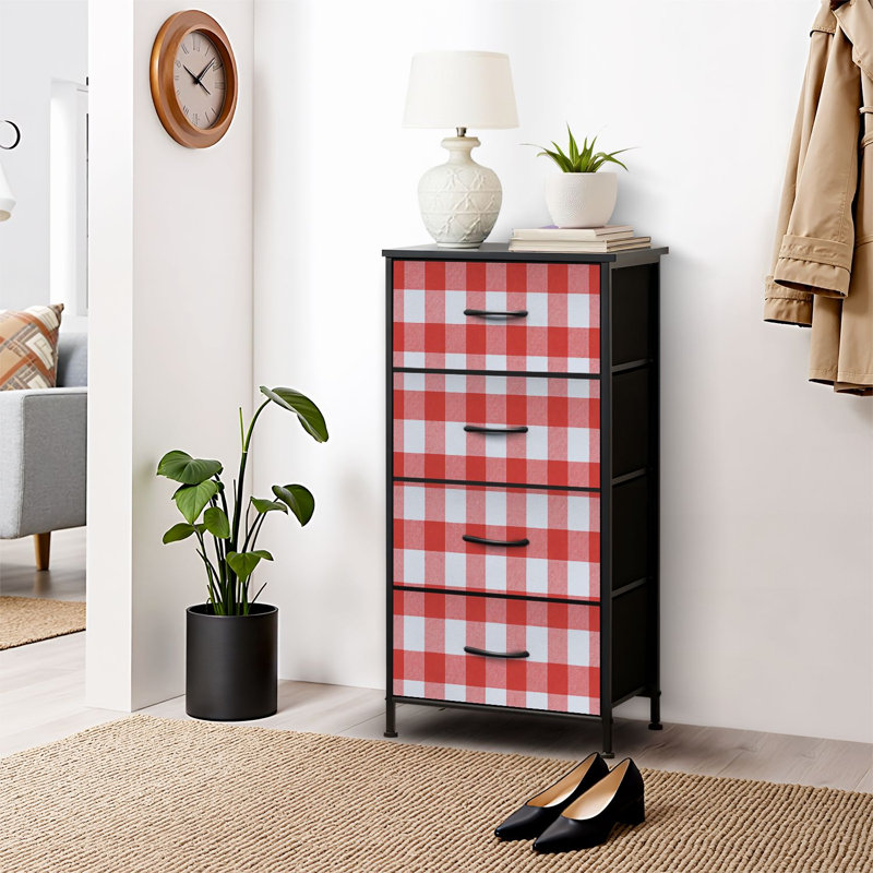 4 Drawer Dresser for Bedroom, Narrow Chest of Drawers, Wooden Top and Study Iron Frame 18"x37.5"-(WxH)