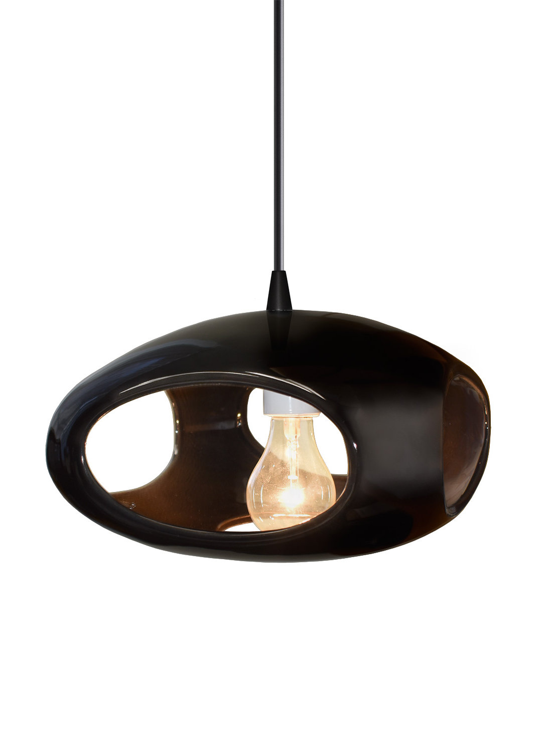 Logan Single Light Ceramic Dimmable Pendant, Gloss Black, Matte Black