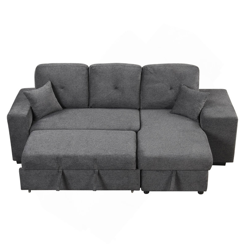 Versatile Reversible Sofa Bed With Side Shelf And Storage Chaise, Black/Blue Velvet