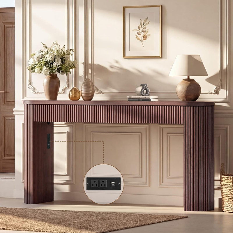 Console cannelée 63 po avec 2 tiroirs, Brun