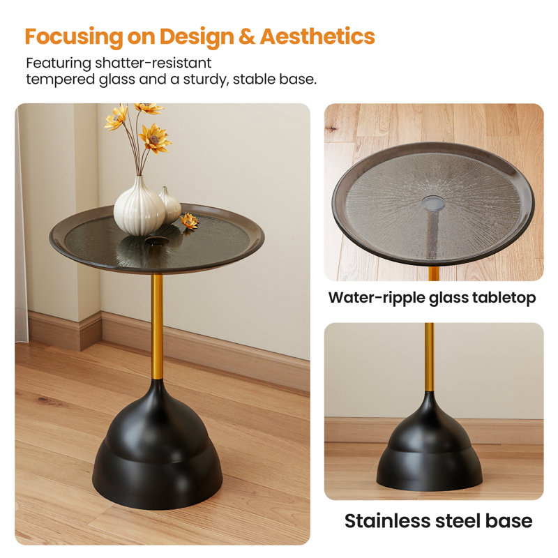 Black Round Glass End Table