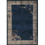 Antique Blue Field Gray Border Classic Chinese Art Deco Design Rug