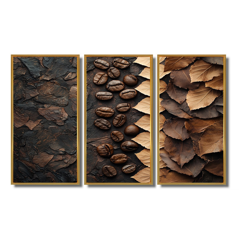 Espresso feuilles veines de la nature I - ensemble de 3 feuilles d'art mural, H 28 po x l 36 po, Doré