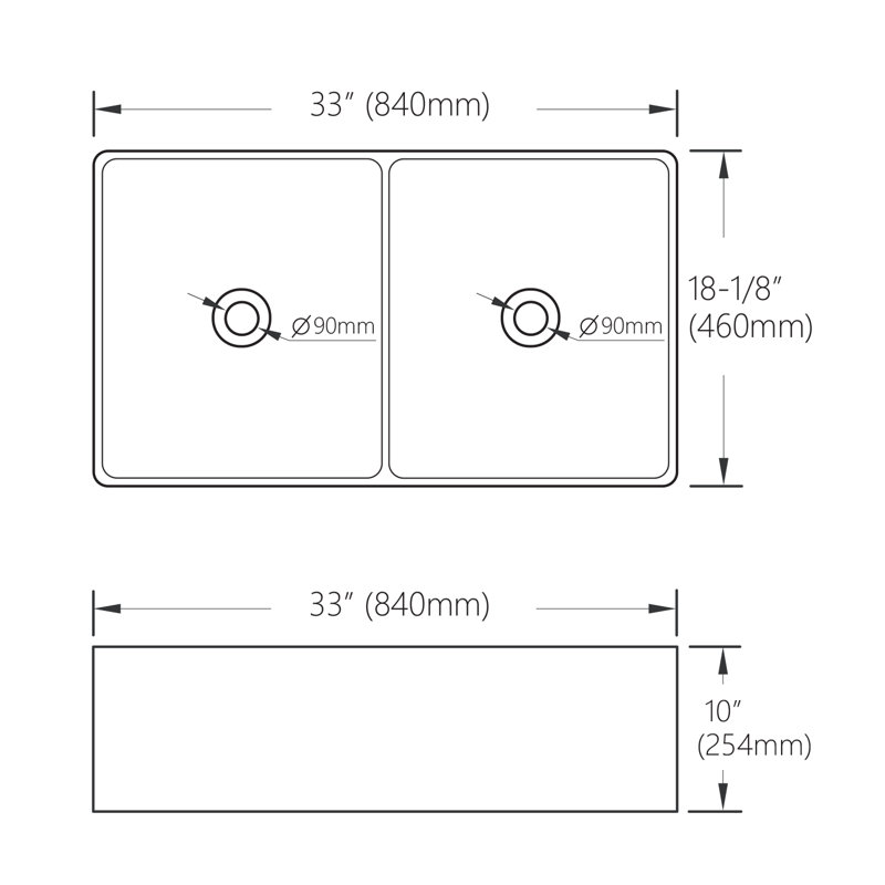 33'' L Farmhouse / Apron Double Bowl Fireclay Kitchen Sink
