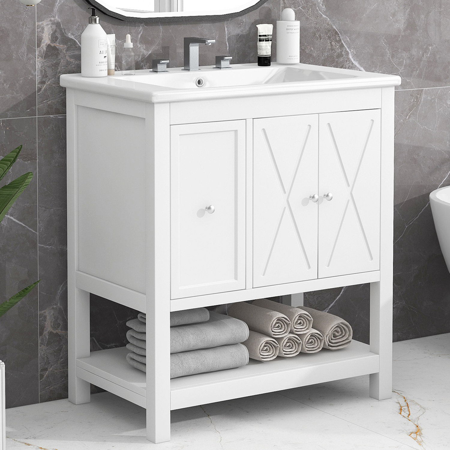 Winston Porter Sitara 30'' Single Bathroom Vanity with Ceramic Top ...