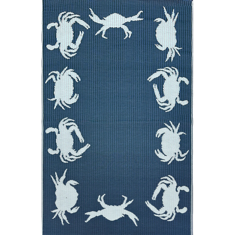 Tapis d'extérieur crabe, bleu et bleu sarcelle, tapis réversible pour patio, porche, terrasse, tapis de sol
