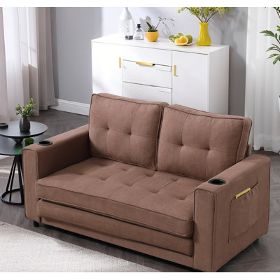 Canapé-lit futon rembourré 3-en-1 - Causeuse capitonnée pliable avec canapé-lit, porte-gobelets et poches latérales