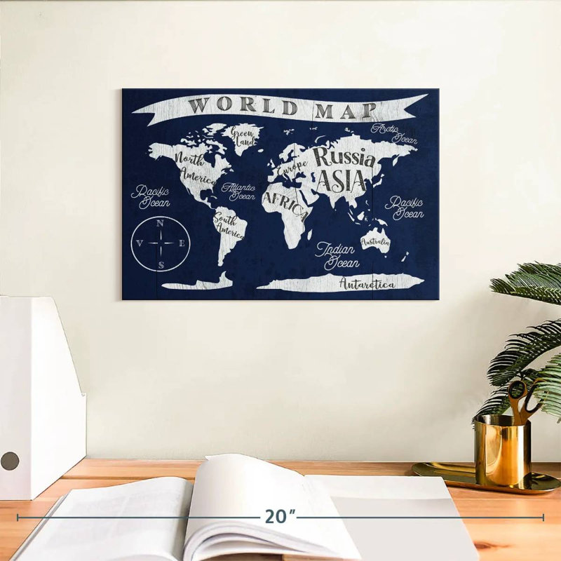 Carte du monde marine Aliaz, H 8 po x l 12 po