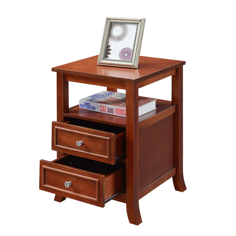Cahoon 2 Drawer End Table with Shelf, Mahogany